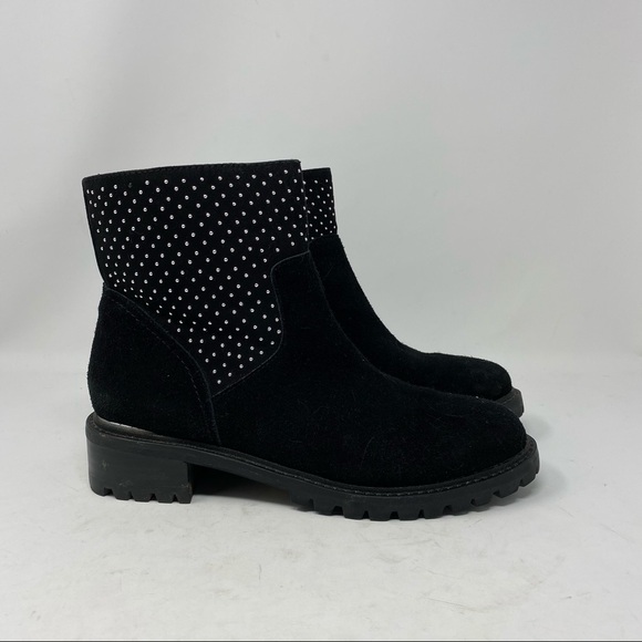 Steven Steve Madden Latte Leather Studded Black Ankle Boots Size 6.5 - Picture 1 of 10